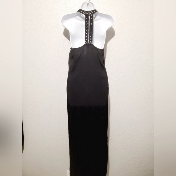 💚5/$25 Ella Moss Black Halter T Back Long Maxi Slip Dress With Leg Slits Small - Picture 3 of 7